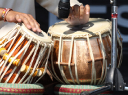 Two African drums played near a microphone